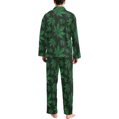 Pot Leaf Pattern Print Design A04 Men's Long Pajama Set