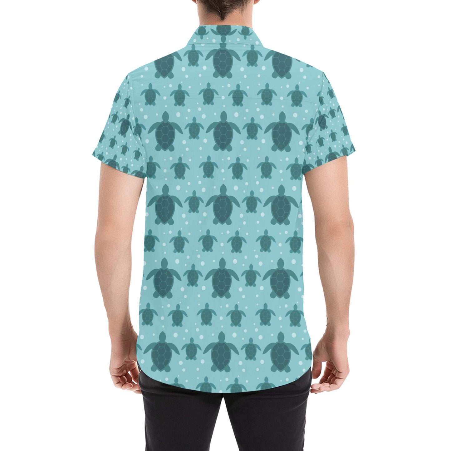 Sea Turtle Print Design LKS305 Men Short Sleeve Button Up Shirt