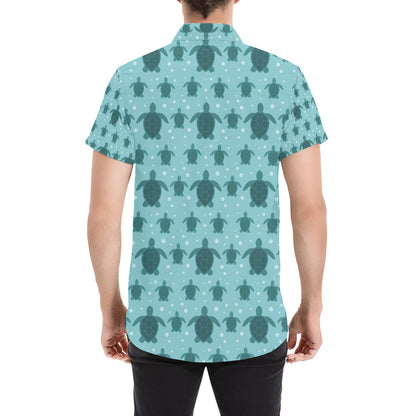 Sea Turtle Print Design LKS305 Men Short Sleeve Button Up Shirt
