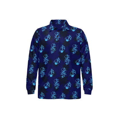 Music note Pattern Print Design A04 Long Sleeve Polo Shirt For Men's