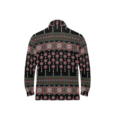 Ethnic Dot Style Print Pattern Long Sleeve Polo Shirt For Men's