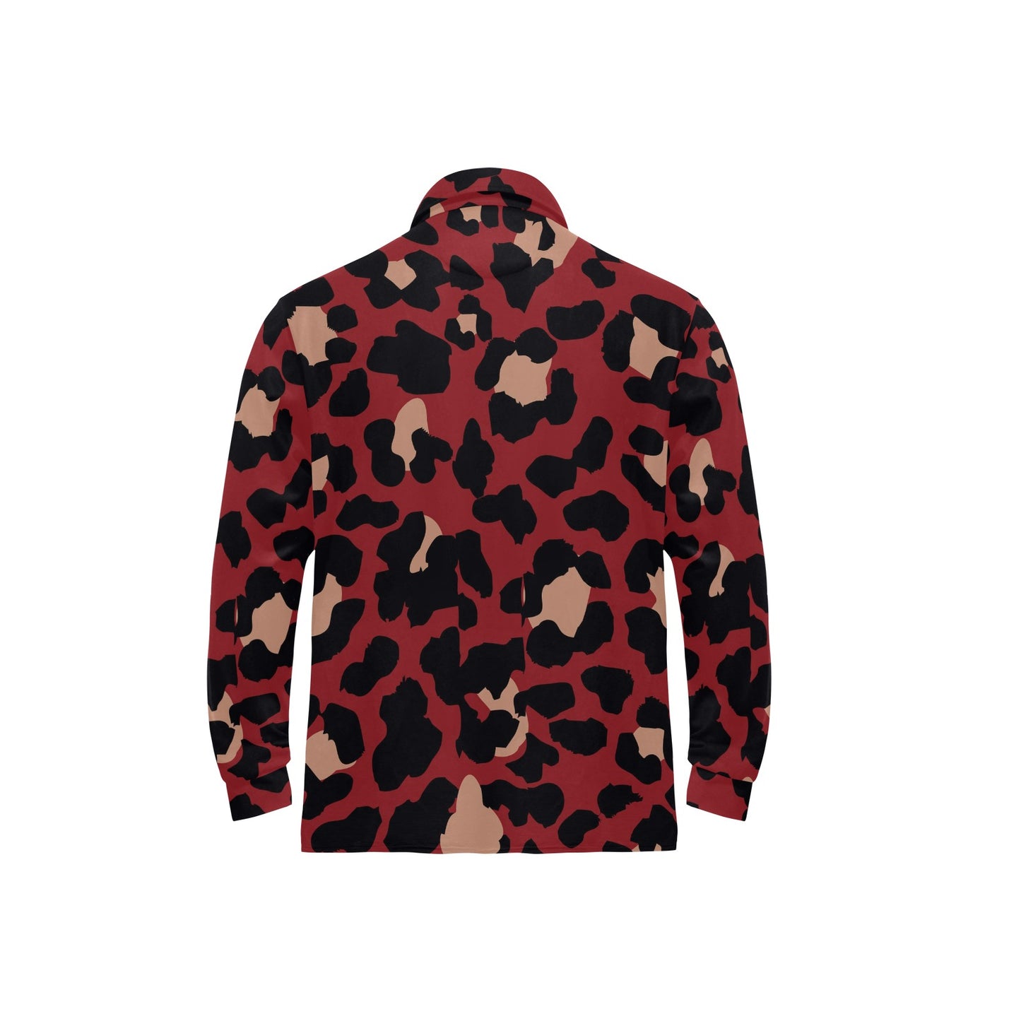 Cheetah Red Print Pattern Long Sleeve Polo Shirt For Men's