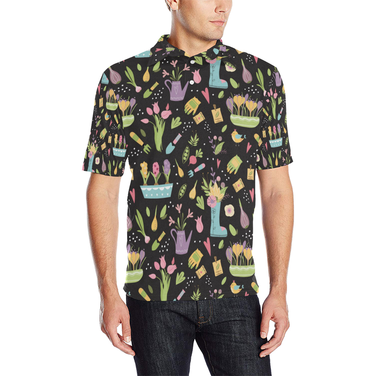 Gardening Pattern Print Design G03 Men Polo Shirt