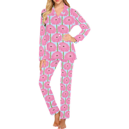 Gerberas Pattern Print Design GB01 Women's Long Pajama Set