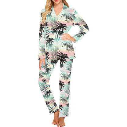 Palm Tree Pattern Print Design A03 Women's Long Pajama Set