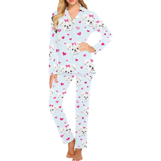 Maltese Pattern Print Design 03 Women's Long Pajama Set