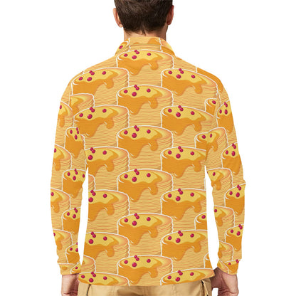 Pancake Pattern Print Design A04 Long Sleeve Polo Shirt For Men's