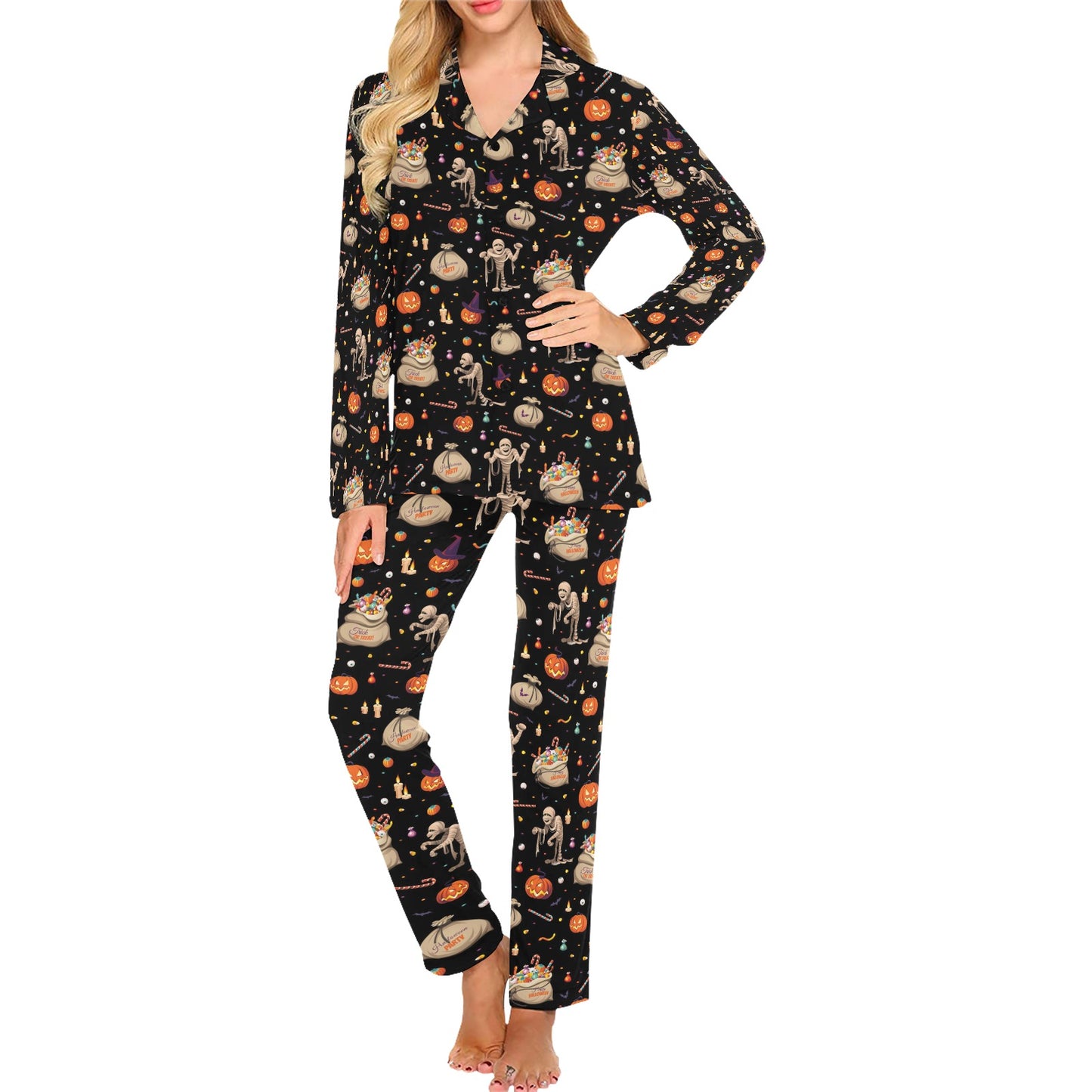 Mummy Halloween Print Design LKS303 Women's Long Pajama Set