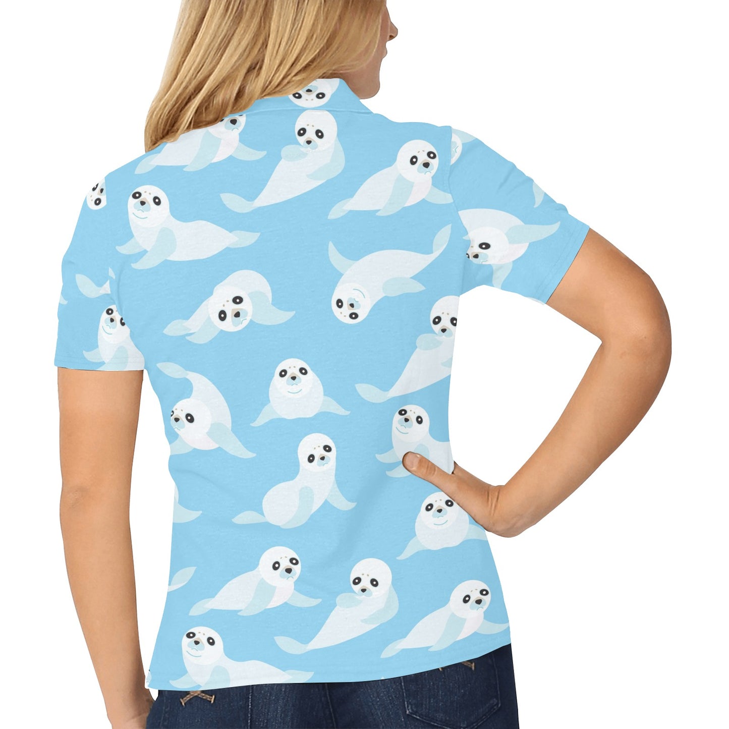 Sea Lion Cute Pattern Print Design 03 Women's Polo Shirt