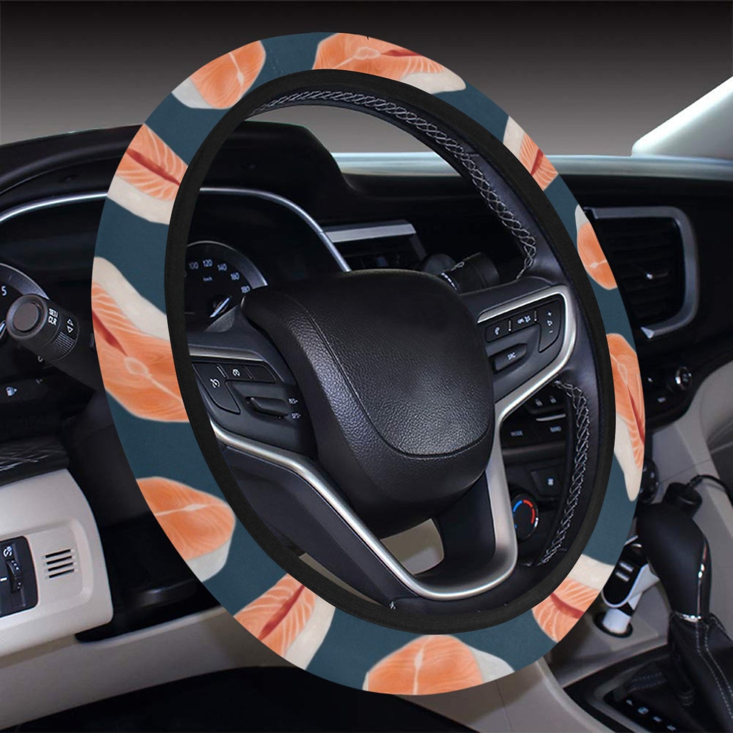 Salmon Steak Print Design LKS306 Steering Wheel Cover with Elastic Edge