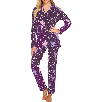 Fairy Pink Print Pattern Women's Long Pajama Set