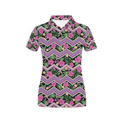 Hibiscus Pink Zigzag Line Pattern Design LKS307 Women's Polo Shirt