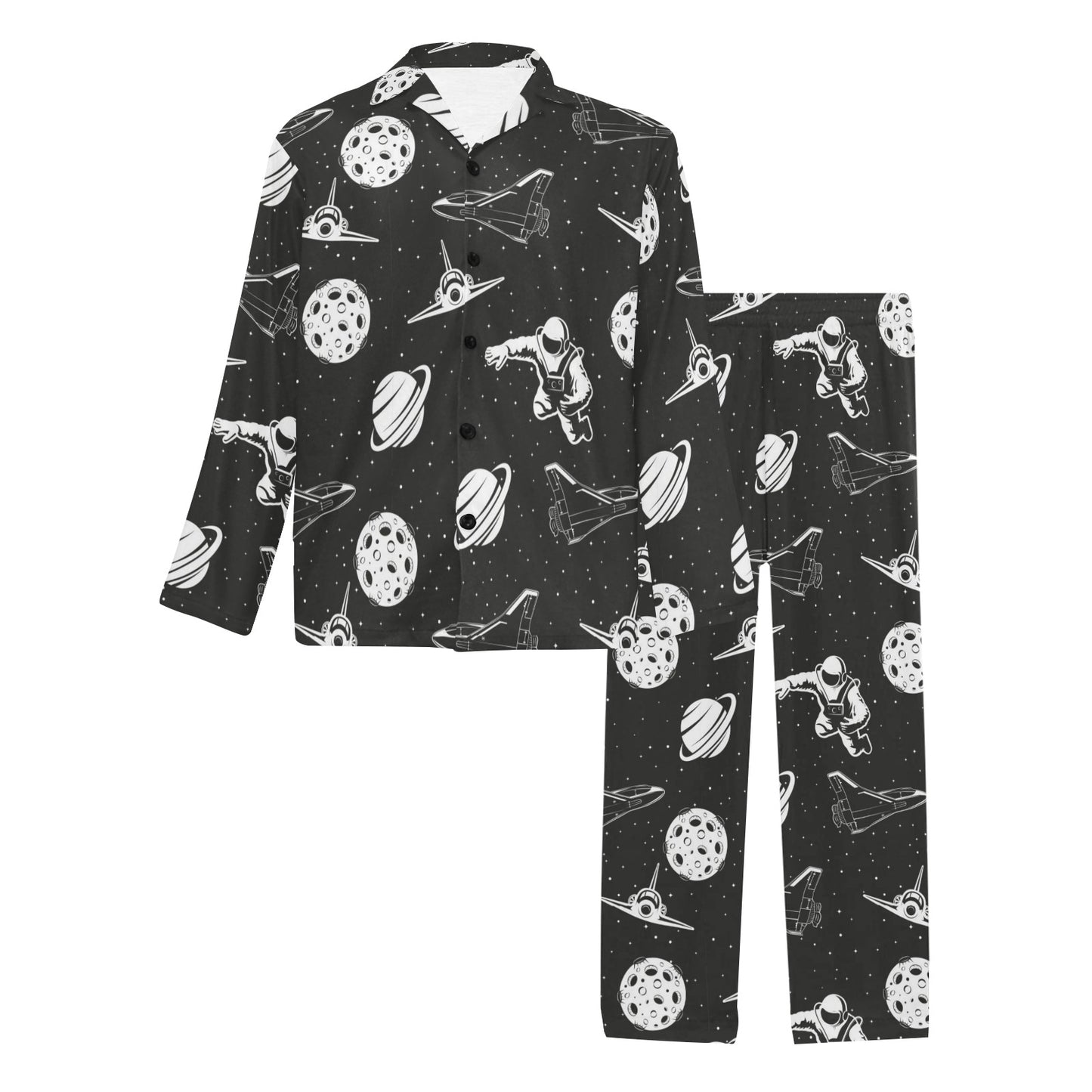 Space Astronauts Print Men's Long Pajama Set