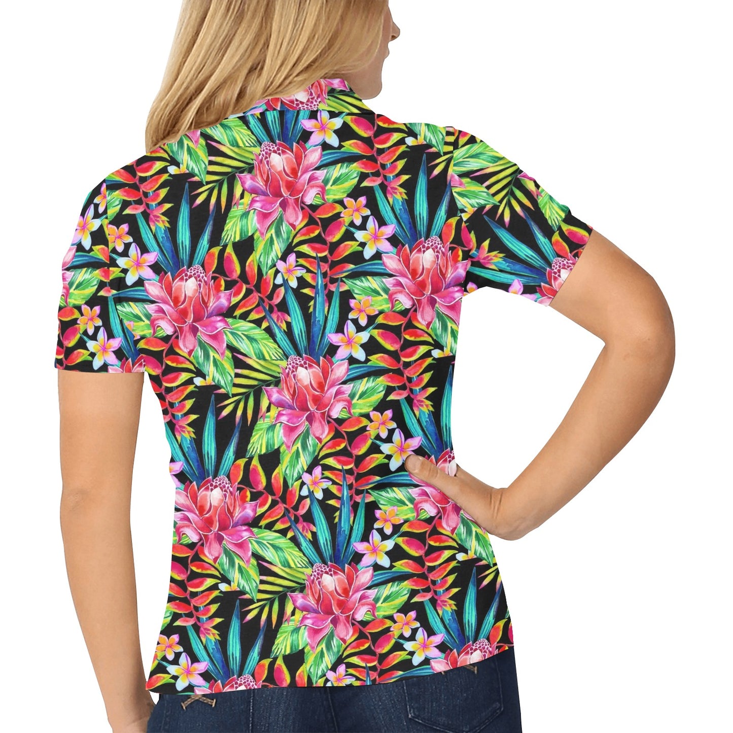 Heliconia Pattern Print Design HL02 Women's Polo Shirt