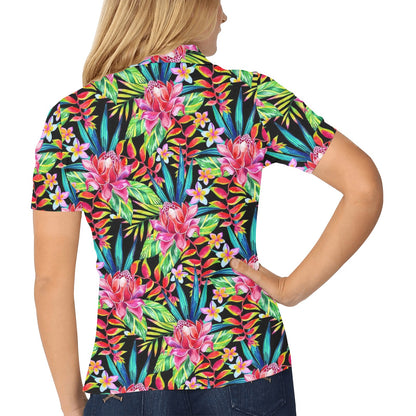 Heliconia Pattern Print Design HL02 Women's Polo Shirt