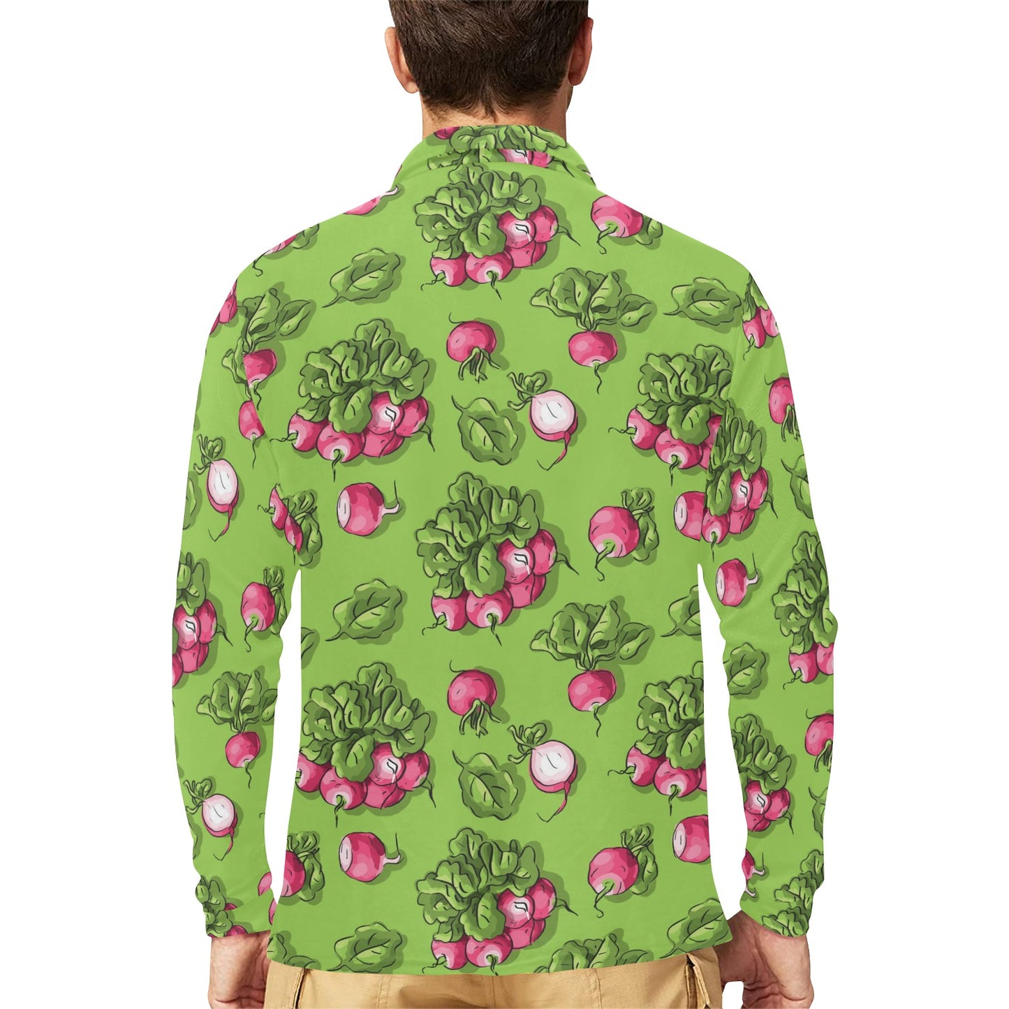 Radish Pattern Print Design A05 Long Sleeve Polo Shirt For Men's