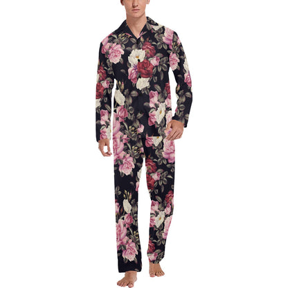 Rose Pattern Men's Long Pajama Set