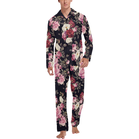 Rose Pattern Men's Long Pajama Set