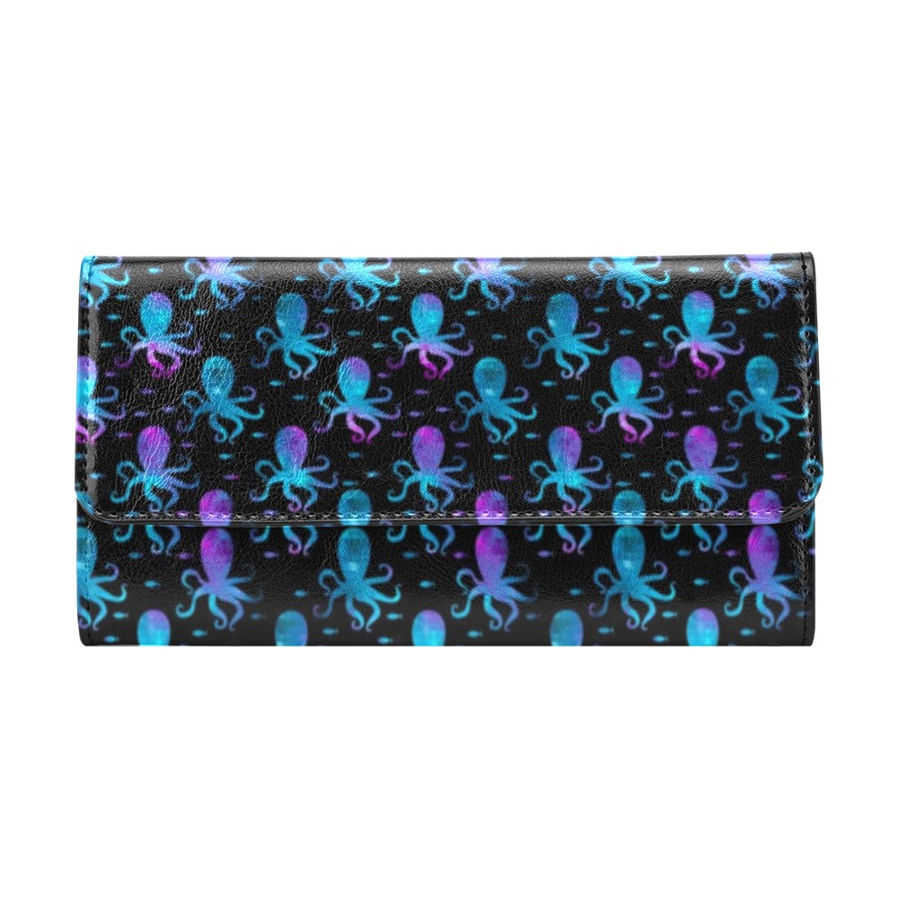 Octopus Blue Design Print Themed Women's Trifold Wallet