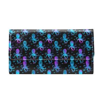 Octopus Blue Design Print Themed Women's Trifold Wallet