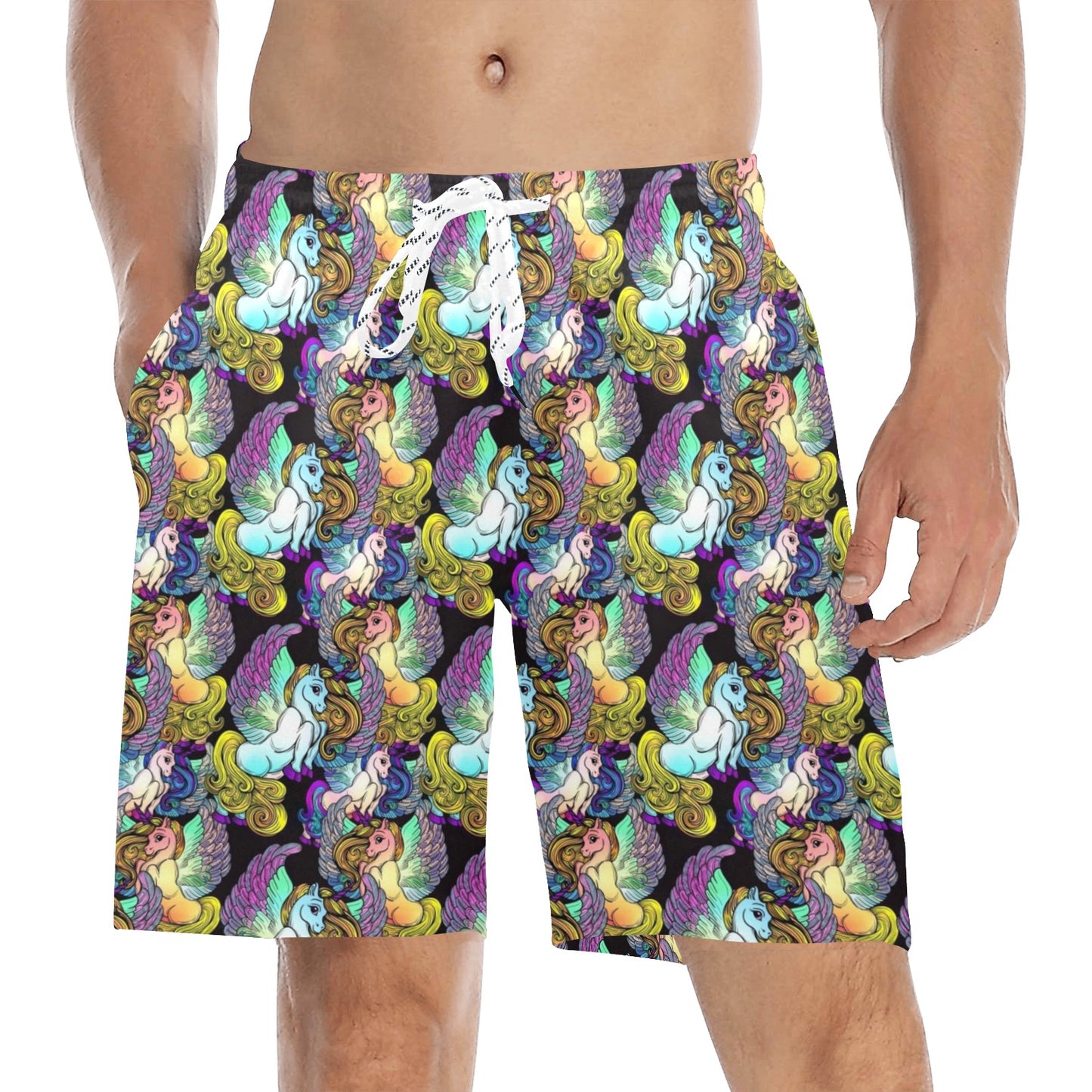 Unicorn With Wings Print Pattern Men's Swim Trunks Beach Shorts