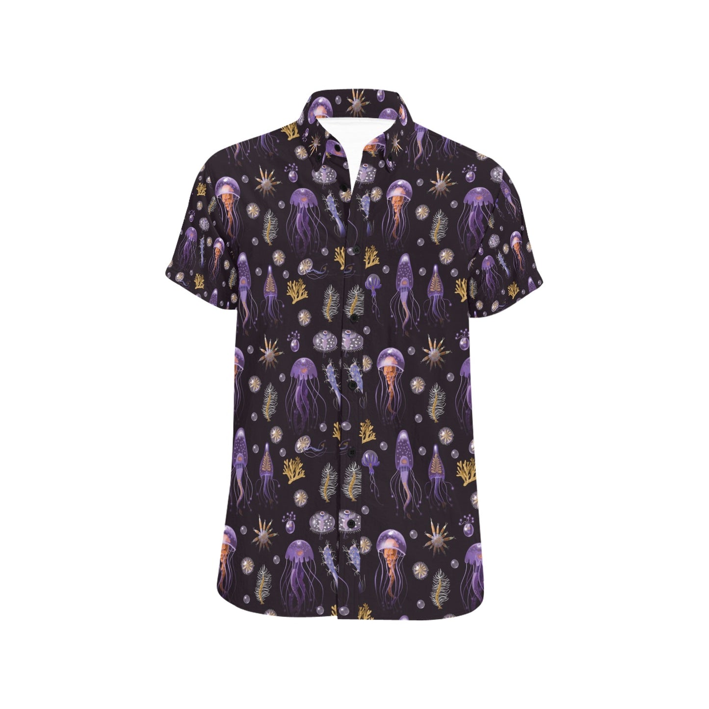 Seaweed With Jelly Fish Print Design LKS305 Men Short Sleeve Button Up Shirt