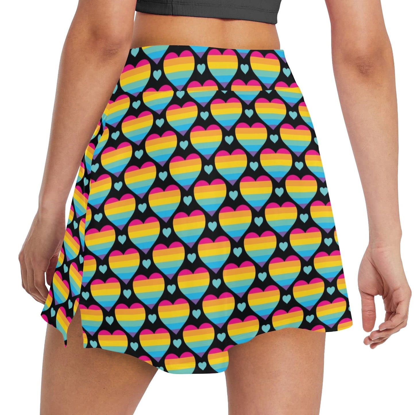Rainbow Heart Print Pattern 17" Golf & Pickleball Skort with Pockets