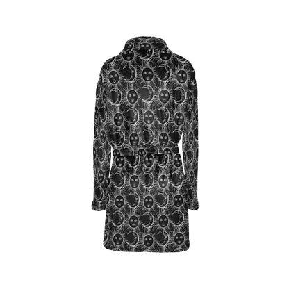 Sun Moon White Design Themed Print Women's Fleece Robe
