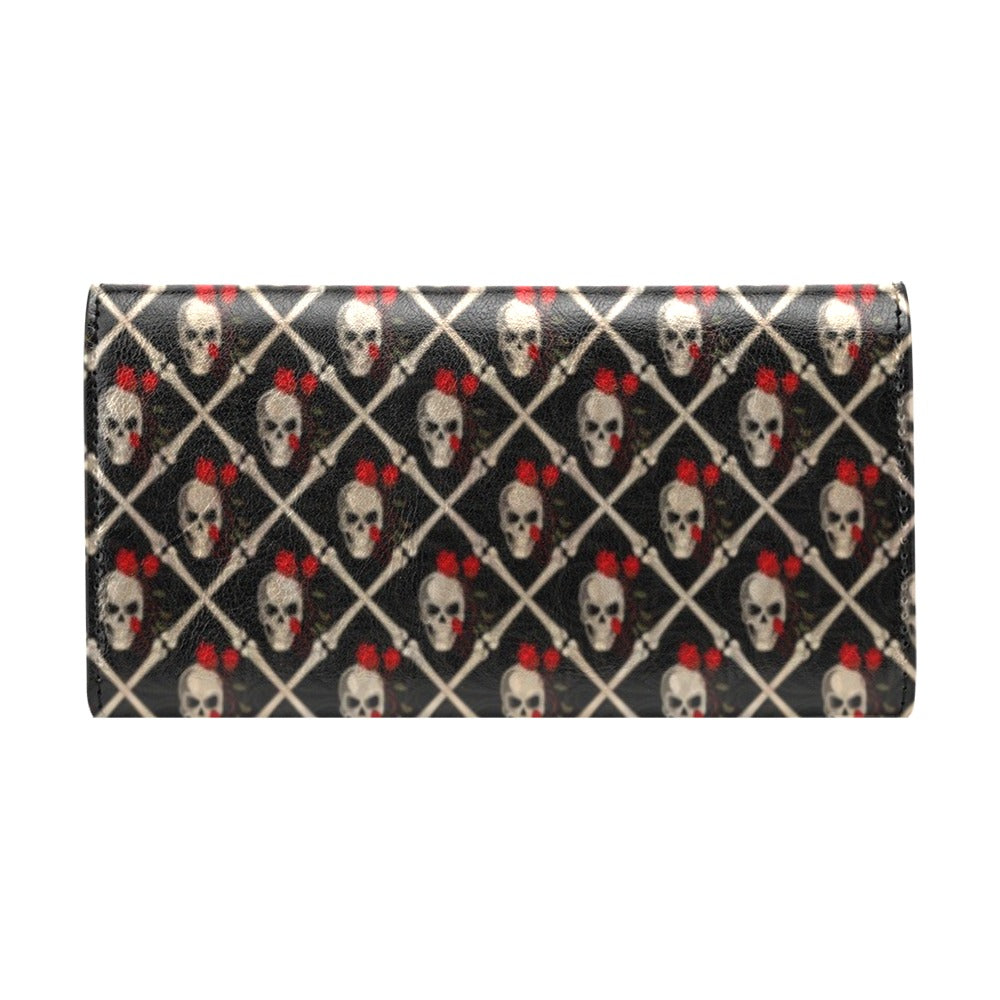 Skull Roses Bone Design Themed Print Women's Trifold Wallet