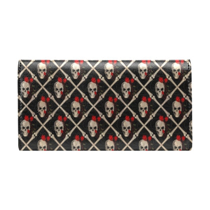 Skull Roses Bone Design Themed Print Women's Trifold Wallet
