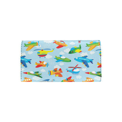 Airplane Colorful Pattern Print Design 01 Women's Trifold Wallet