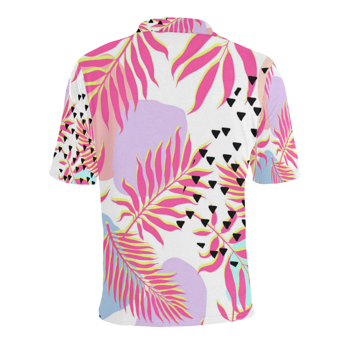 Pink Tropical Palm Leaves Men Polo Shirt