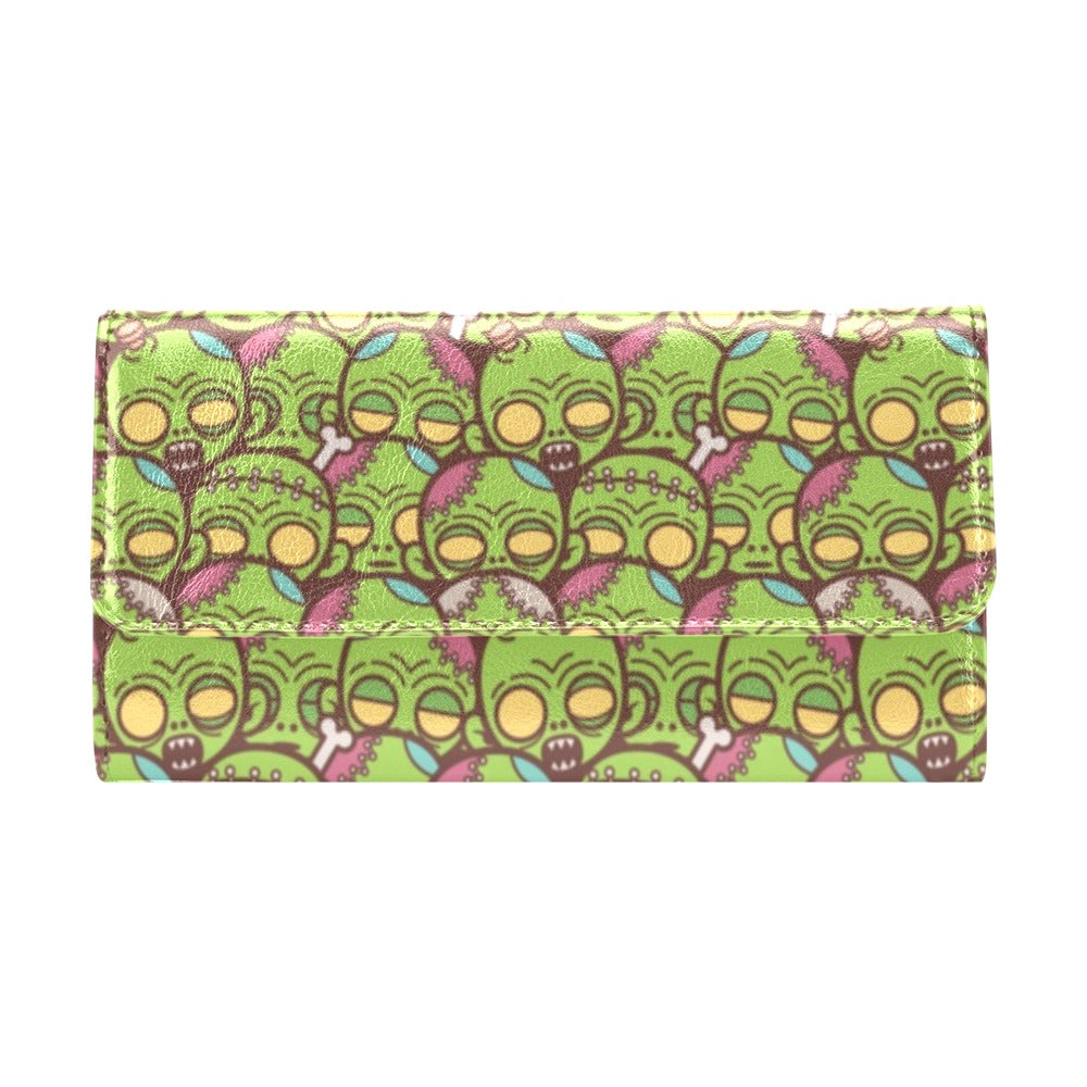 Zombie Head Design Pattern Print Women's Trifold Wallet