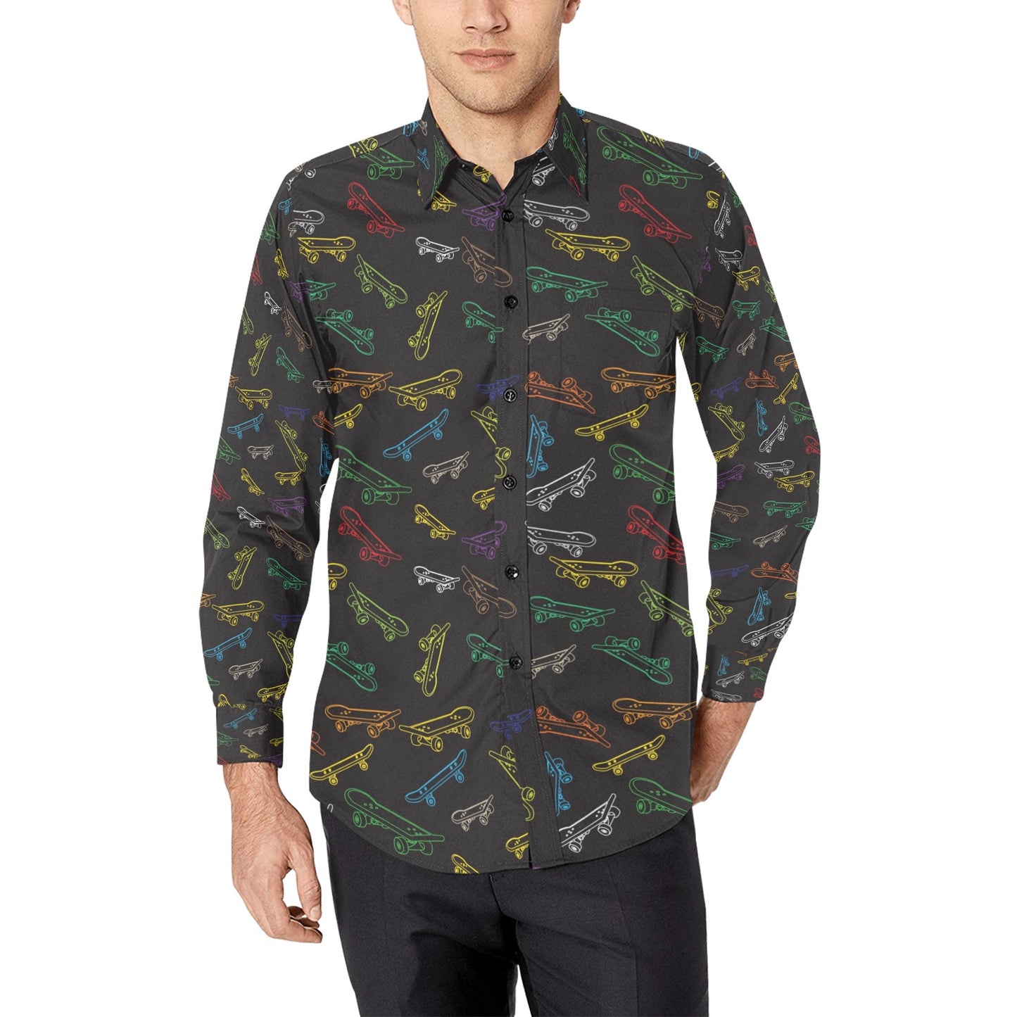 Skateboard Print Design LKS301 Men's Long Sleeve Dress Shirt