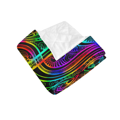 Neon Trible Rainbow Pattern Print Design A01 Premium Quilt