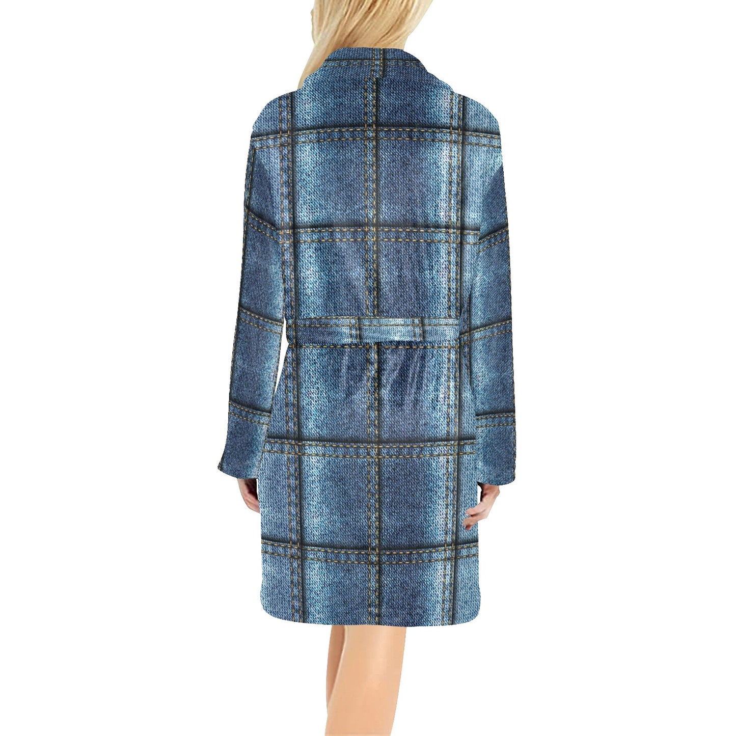 Jean Patchwork Pattern Print Design 02 Women's Fleece Robe