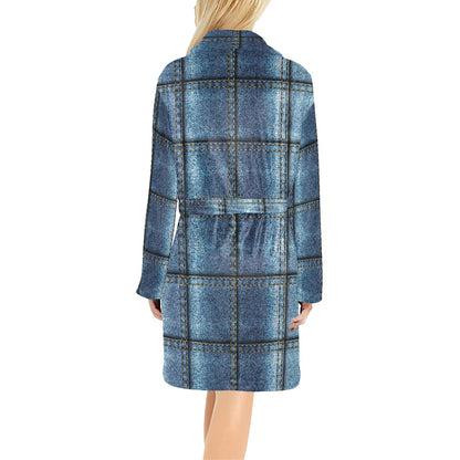Jean Patchwork Pattern Print Design 02 Women's Fleece Robe