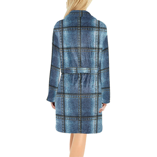 Jean Patchwork Pattern Print Design 02 Women's Fleece Robe