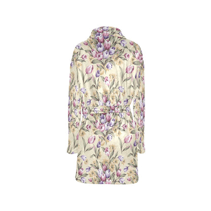 Tulip Pattern Print Design TP04 Women's Fleece Robe
