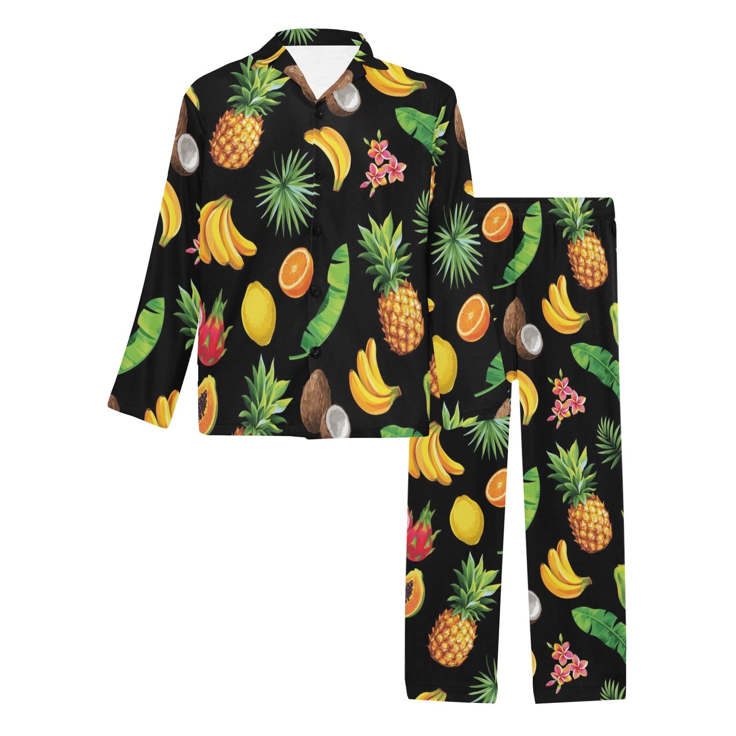 Tropical Fruits Pattern Print Design TF03 Men's Long Pajama Set