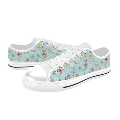 Ski Fox Cute Print Design LKS303 Women's White Low Top Shoes