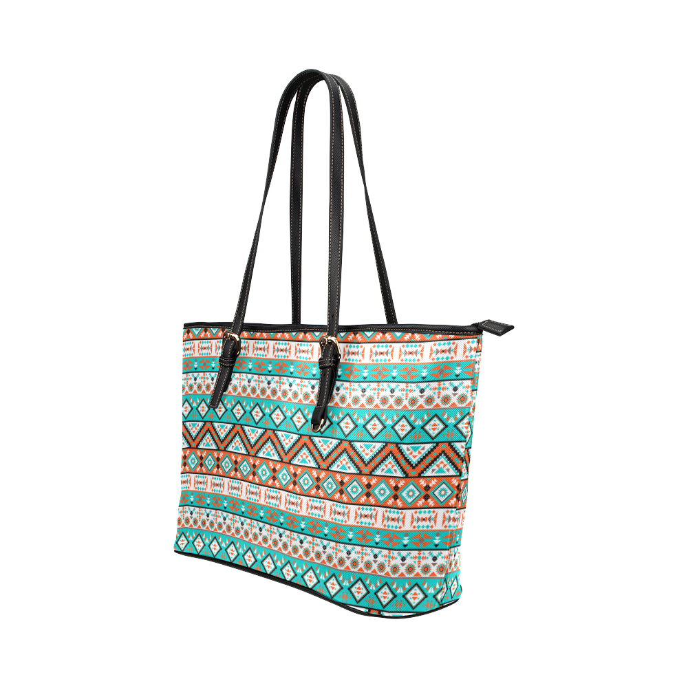Navajo Style Print Pattern Leather Tote Bag