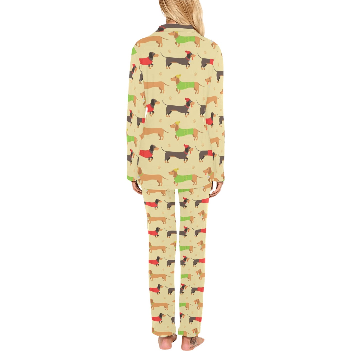 Dachshund Pattern Print Design 06 Women's Long Pajama Set