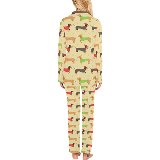 Dachshund Pattern Print Design 06 Women's Long Pajama Set