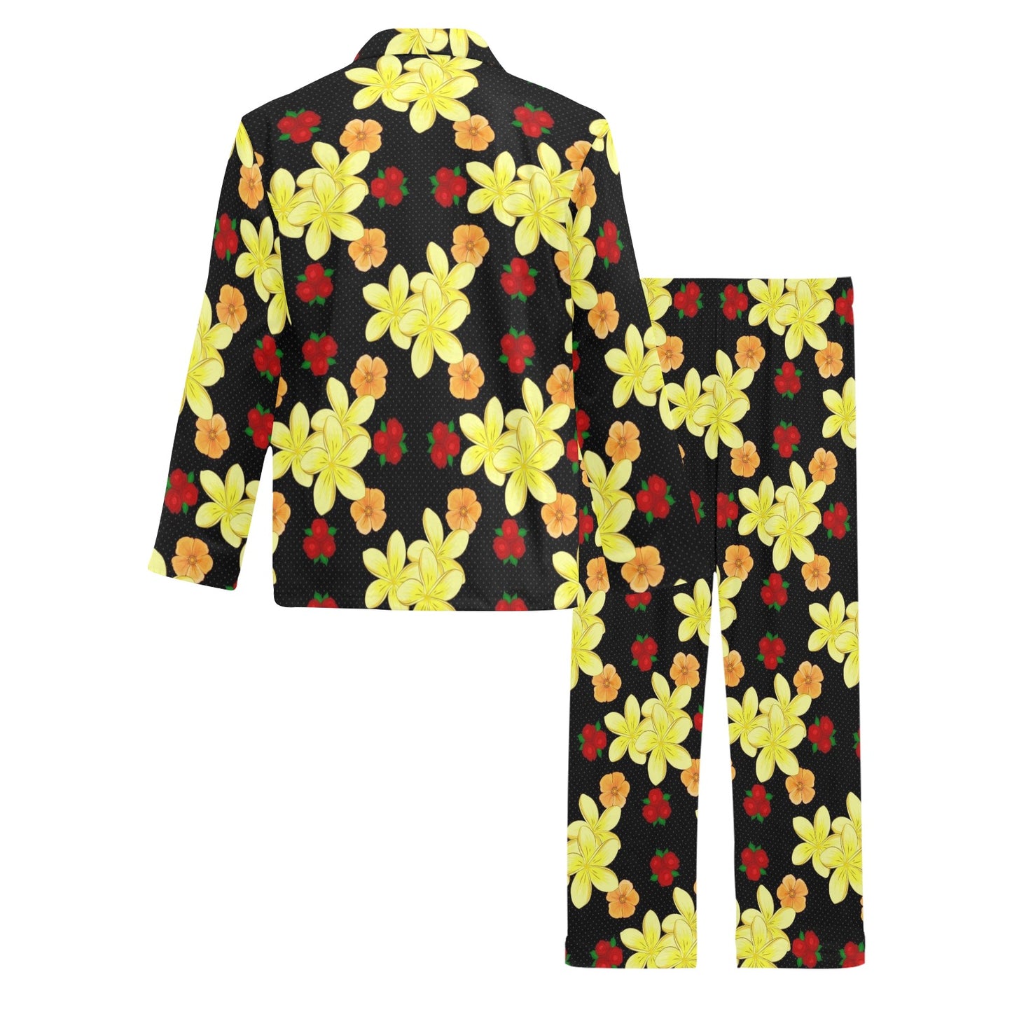Yellow Plumeria Pattern Print Design PM04 Men's Long Pajama Set