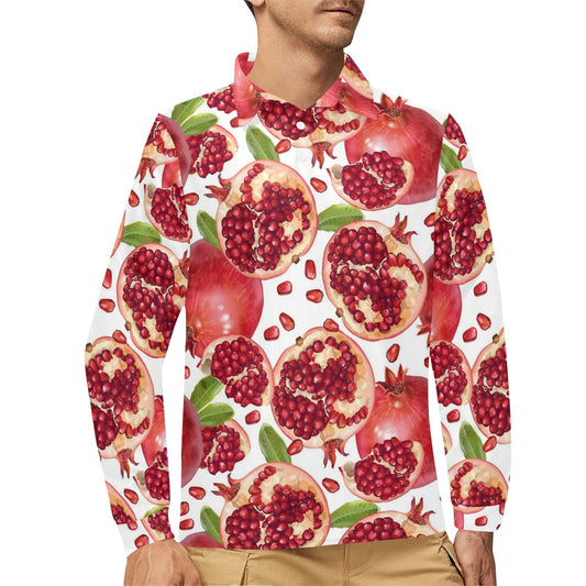 Pomegranate Pattern Print Design PG03 Long Sleeve Polo Shirt For Men's