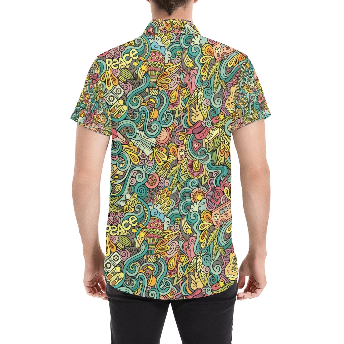Hippie Print Design LKS302 Men Short Sleeve Button Up Shirt