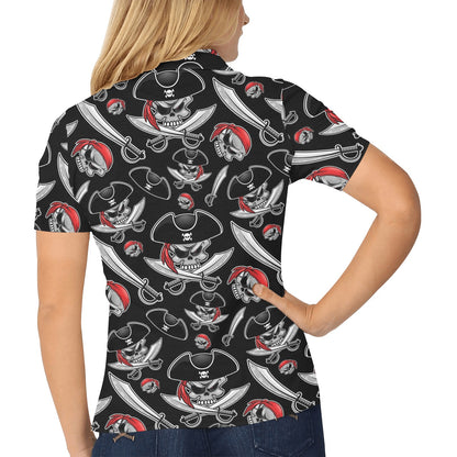 Pirate Pattern Print Design A05 Women's Polo Shirt