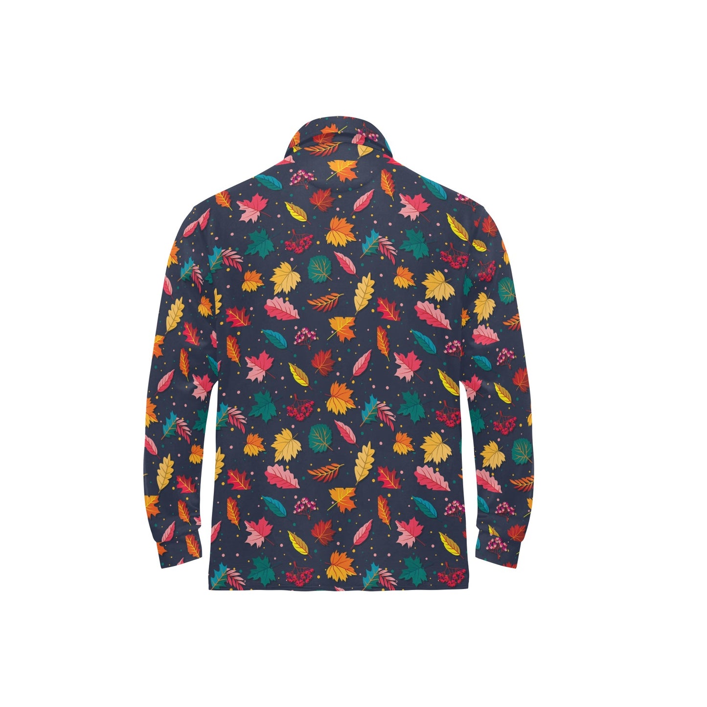 Elm Leave Colorful Print Pattern Long Sleeve Polo Shirt For Men's