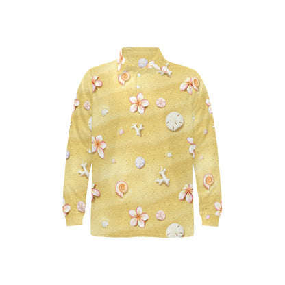 Beach Theme Print Long Sleeve Polo Shirt For Men's